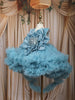 Aqua Blue Floral Layered Design Net Ruffle Frock