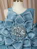 Aqua Blue Floral Layered Design Net Ruffle Frock