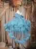 Aqua Blue Floral Layered Design Net Ruffle Frock