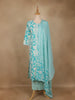 Aqua Blue Floral Printed Cotton Salwar Suit with Dupatta - Diadem