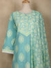 Aqua Blue Floral Printed Cotton Salwar Suit With Dupatta - Diadem