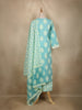 Aqua Blue Floral Printed Cotton Salwar Suit With Dupatta - Diadem