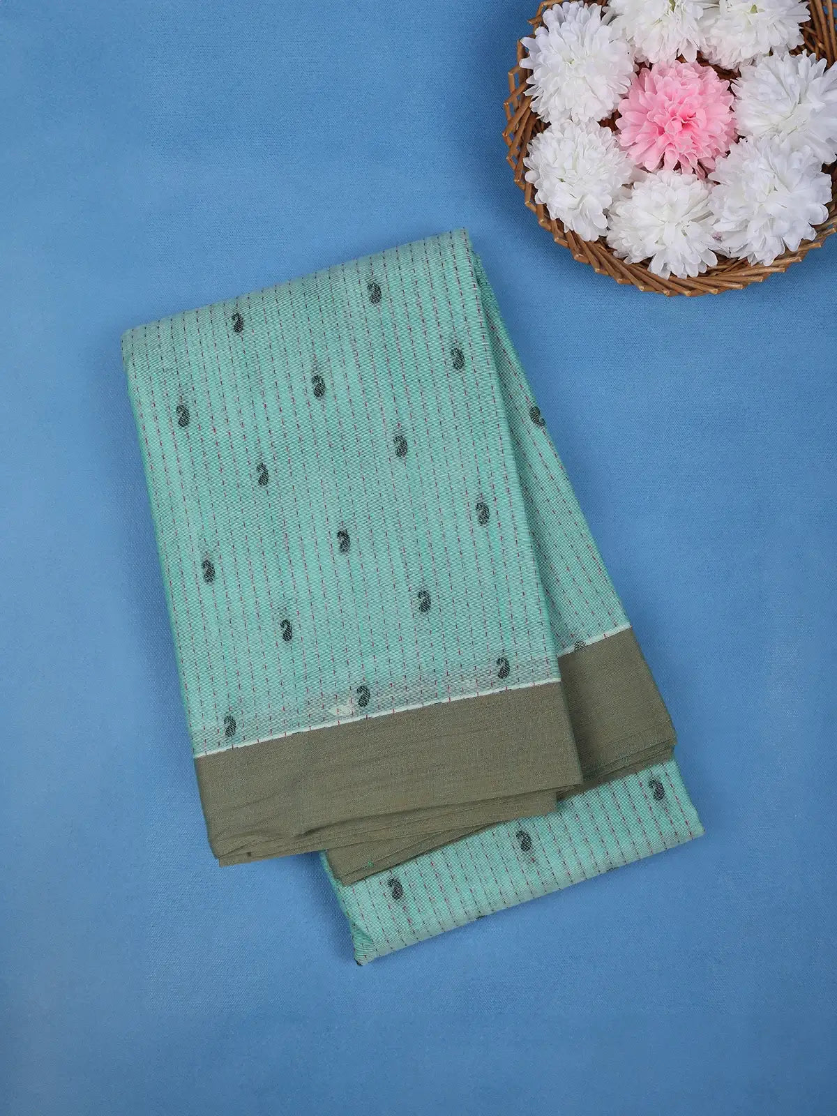 Aqua Blue Paisley Design Cotton Saree - Diadem