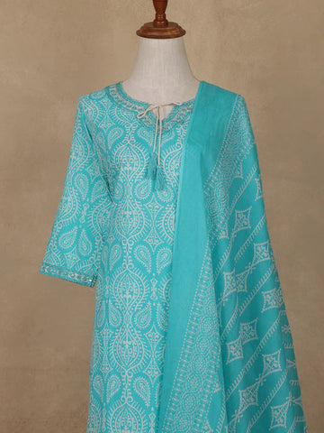 Aqua Blue Paisley Designed Cotton Salwar Suit - Diadem
