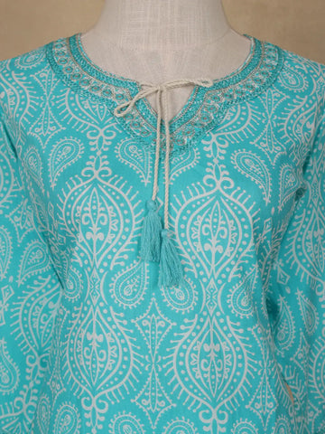 Aqua Blue Paisley Designed Cotton Salwar Suit - Diadem