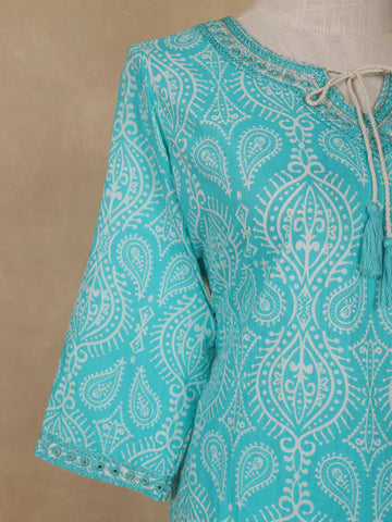 Aqua Blue Paisley Designed Cotton Salwar Suit - Diadem