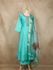 Aqua Blue Solid Design Semi Silk Anarkali Salwar Suit - Diadem