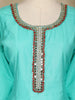 Aqua Blue Solid Design Semi Silk Anarkali Salwar Suit - Diadem
