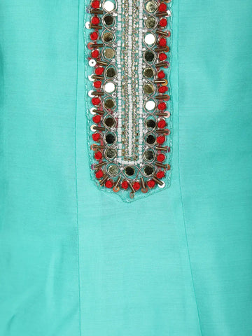 Aqua Blue Solid Design Semi Silk Anarkali Salwar Suit - Diadem