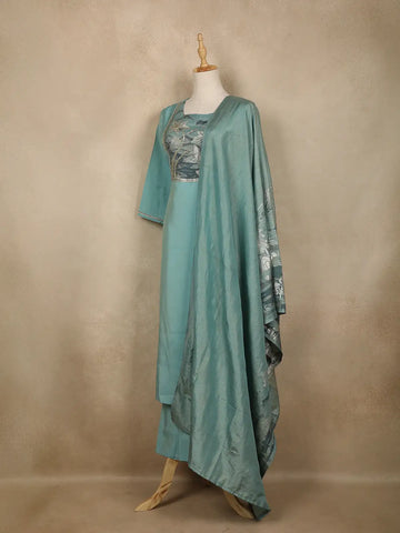 Aqua Blue Solid Designed Georgette Salwar Suit - Diadem