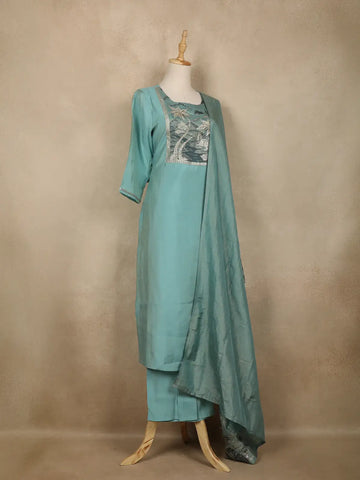 Aqua Blue Solid Designed Georgette Salwar Suit - Diadem