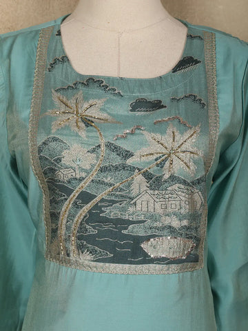 Aqua Blue Solid Designed Georgette Salwar Suit - Diadem