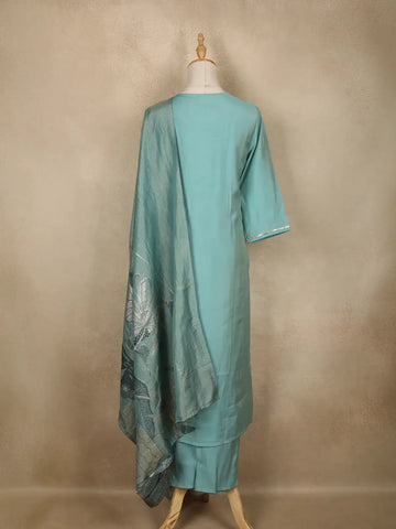 Aqua Blue Solid Designed Georgette Salwar Suit - Diadem