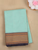 Aqua Blue Striped Woven Design Cotton Saree with Contrast Border