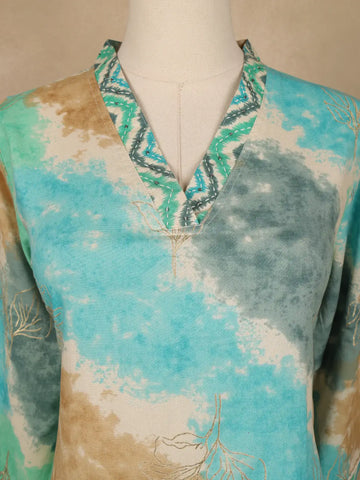 Aqua Blue Tie-Dye Printed Cotton Salwar Suit With Dupatta - Diadem