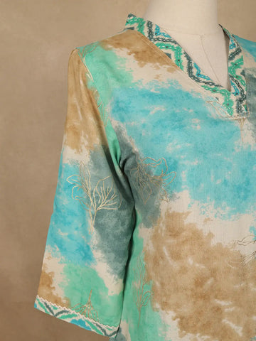 Aqua Blue Tie-Dye Printed Cotton Salwar Suit With Dupatta - Diadem