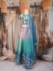 Aqua Blue and Blush Pink Sequins and Bead Embroidered Tissue Silk Lehenga Set