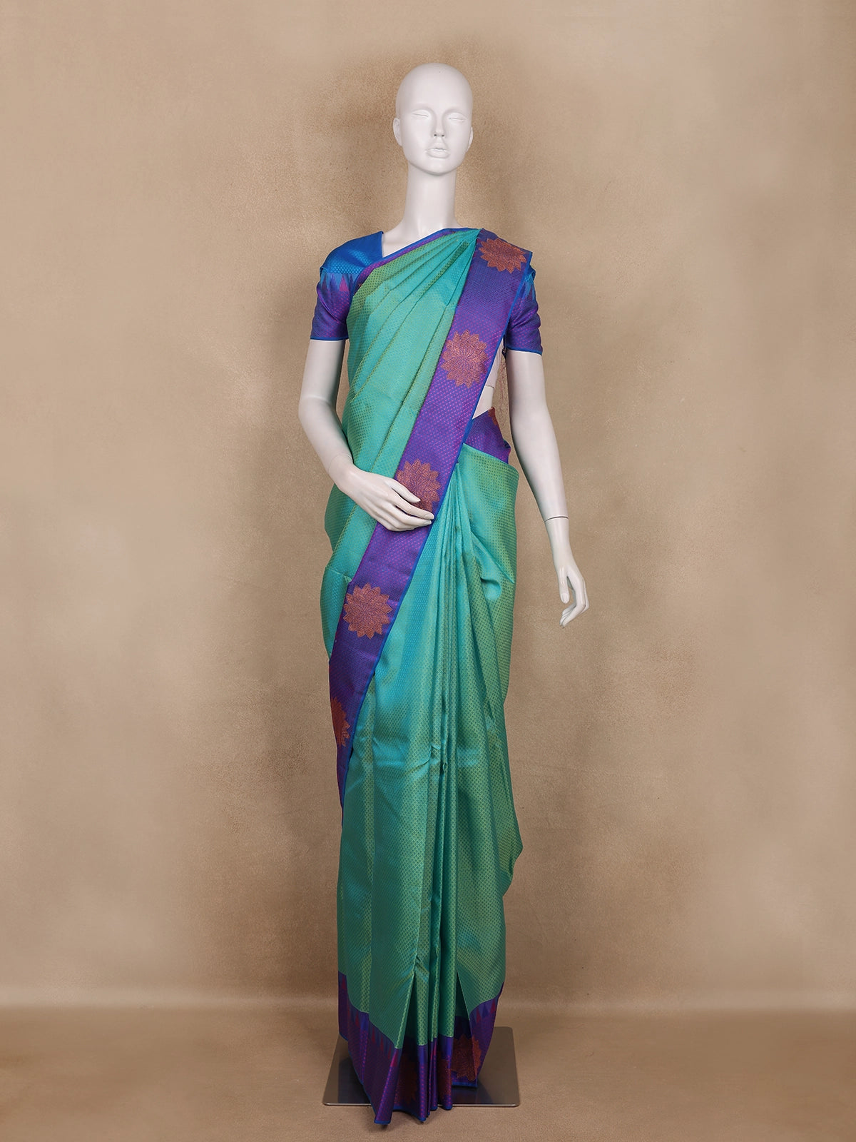 Aqua Green Brocade Woven Design Pure Kanchipuram Silk Saree