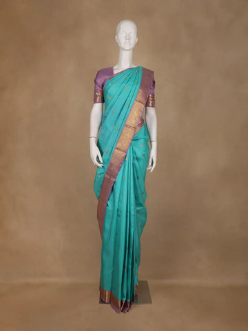 Aqua Green Buttas Woven Pure Kanchipuram Silk Saree - Diadem