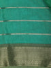 Aqua Green Floral And Striped Design Semi Tussar Saree