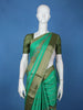 Aqua Green Floral And Striped Design Semi Tussar Saree
