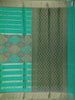 Aqua Green Floral And Striped Design Semi Tussar Saree