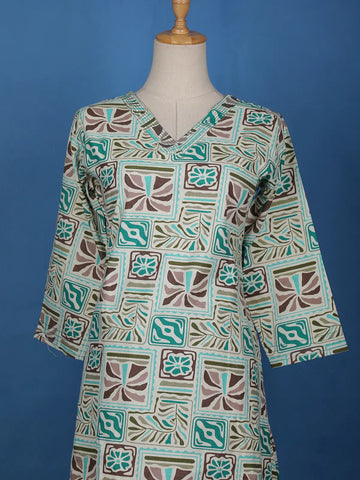 Aqua Blue Abstract Printed Cotton Salwar Suit - Diadem