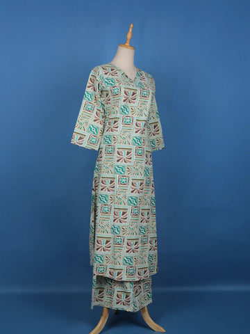 Aqua Blue Abstract Printed Cotton Salwar Suit - Diadem