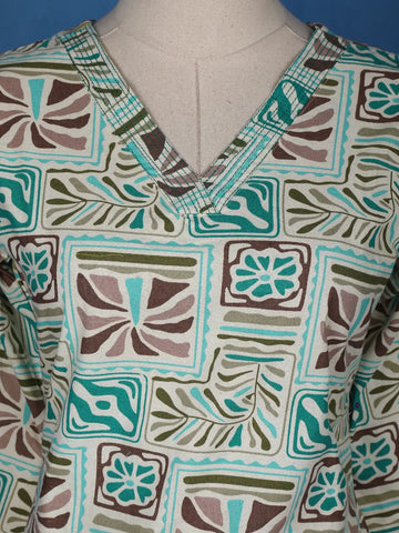 Aqua Blue Abstract Printed Cotton Salwar Suit - Diadem