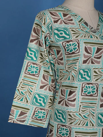 Aqua Blue Abstract Printed Cotton Salwar Suit - Diadem
