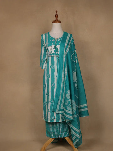 Aqua Blue Floral Design Printed Cotton Salwar Suit - Diadem