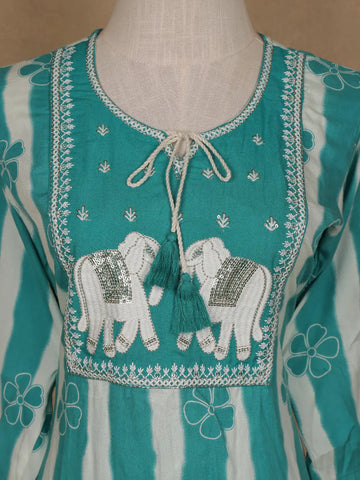 Aqua Blue Floral Design Printed Cotton Salwar Suit - Diadem