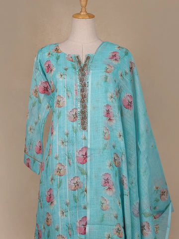 Aqua Blue Floral Designed Cotton Salwar Suit - Diadem