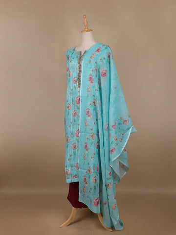 Aqua Blue Floral Designed Cotton Salwar Suit - Diadem