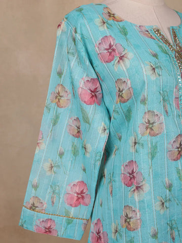 Aqua Blue Floral Designed Cotton Salwar Suit - Diadem