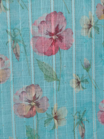 Aqua Blue Floral Designed Cotton Salwar Suit - Diadem