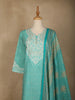 Aqua Blue Floral Designed Cotton Straight Cut Salwar Suit - Diadem