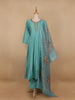 Aqua Blue Floral Designed Semi Silk Salwar Suit - Diadem