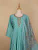 Aqua Blue Floral Designed Semi Silk Salwar Suit - Diadem