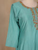 Aqua Blue Floral Designed Semi Silk Salwar Suit - Diadem