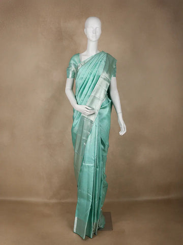 Aqua Blue Floral Woven Pure Kanchipuram Silk Saree - Diadem
