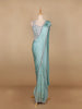 Aqua Blue Satin Saree with Plain Body Paired with Full Sleeve Designer Blouse - Diadem