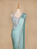 Aqua Blue Satin Saree with Plain Body Paired with Full Sleeve Designer Blouse - Diadem