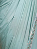 Aqua Blue Satin Saree with Plain Body Paired with Full Sleeve Designer Blouse - Diadem