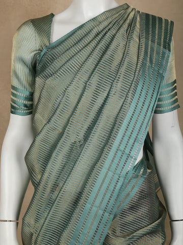 Aqua Blue Stripes Designed Organza Designer Saree - Diadem