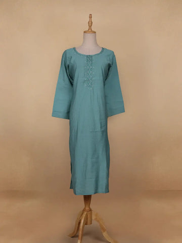 Aqua Green Solid Casual Cotton Kurti - Diadem