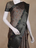 Ash Brown and Black Floral Woven Design Mixed Cotton Fancy Saree with Zari Border
