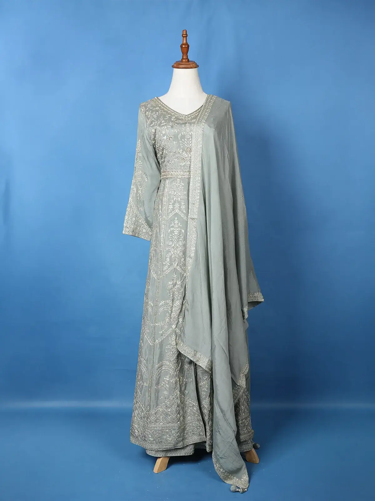Ash Floral Embroidered Cotton Lehenga - Diadem