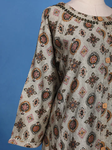 Ash Grey Floral Designed Semi Silk Salwar Suit - Diadem