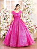 Pink Net with Shimmers and Floral Laces Gown - Diadem